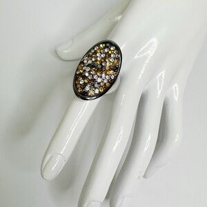 Lia Sophia WISHING WELL Ring Size 7 Hematite Oval Clear Black Gold Crystals